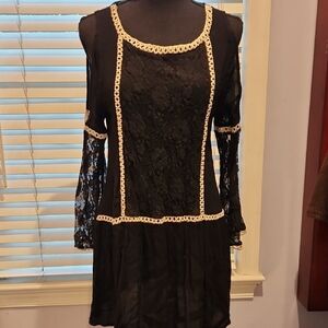 Elegant Black Lace Dress with Cream Accents